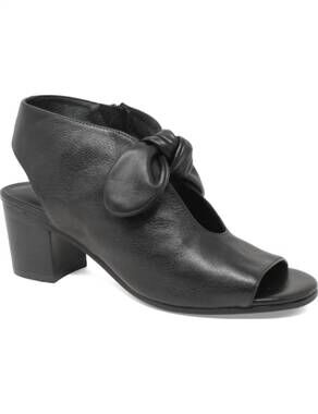 NEW DJANGO & JULIETTE women's banana block sandals in black leather-black heel